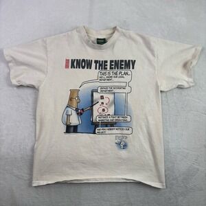 VTG Dilbert Know The Enemy White SS Graphic Shirt Distressed Men's Large